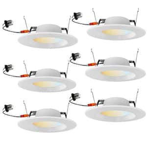5 in. or 6 in. White Integrated LED Recessed Retrofit Downlight 15W 5CCT Selectable, Dimmable 90CRI ETL Listed (6-Pack)