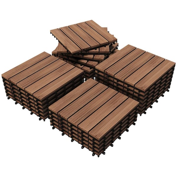 Yaheetech 12 in. x 12 in. Interlocking Fir Wood Flooring Tiles For Patio Deck Pack of 27 Tiles