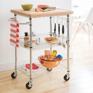 EcoStorage Chrome Kitchen Cart with Bamboo Top