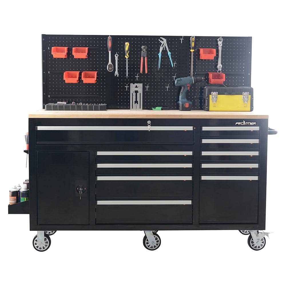 Frontier HeavyDuty 62 in. 10Drawer Black Tool Chest Mobile Workbench