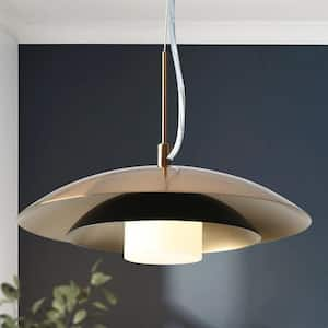 Meadowgreen 1-Light Plated Brass and Black Integrated LED Island Pendant Light with Barn Shade Transitional Lantern