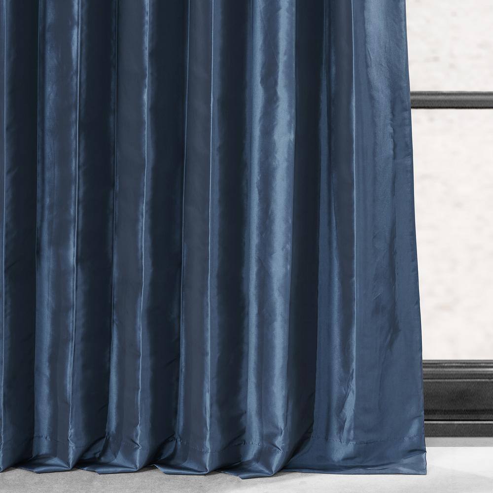 Navy Blue Blackout Faux Silk Taffeta Curtain Panel