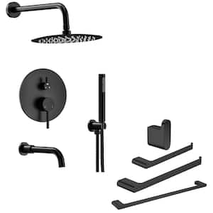 10 in. Double Handles 3-Spray Tub and Shower Faucet 2.5 GPM and Towel Racks in Matte Black Valve Included (2 Pack）