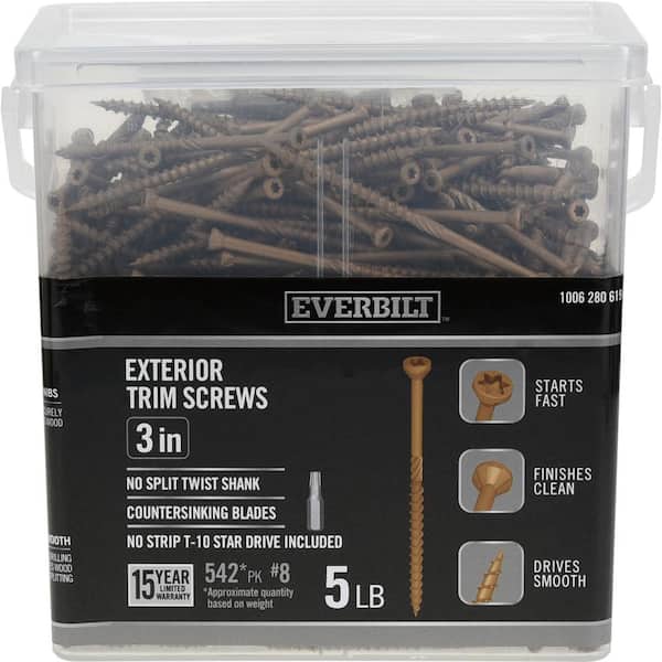 Everbilt #8 x 3 in. Star Drive Trim Head Exterior Wood Screws 5 lbs.-Box (542-Piece)