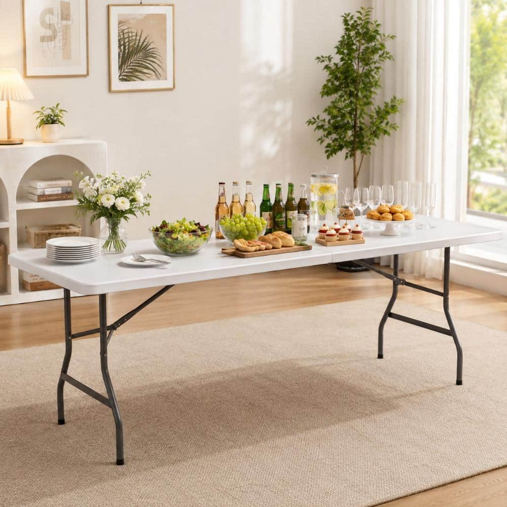 Yangming 8 ft. White Rectangle Steel Indoor/Outdoor Portable