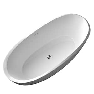 67 in. x 29 in. Acrylic Flatbottom Oval Freestanding Soaking Bathtub in Gloss White with Overflow and Drain