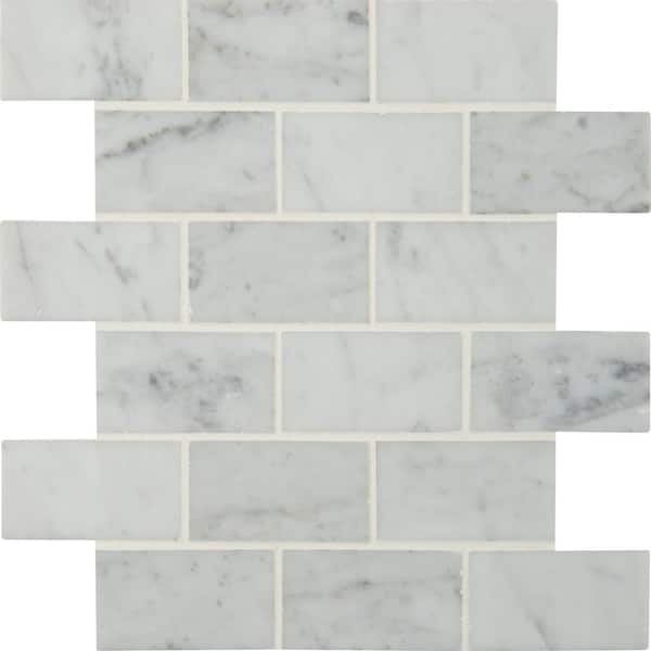 MSI Carrara White 12 in. x 12 in. x 10 mm Polished Marble Mesh-Mounted Mosaic Floor and Wall Tile (10 sq. ft. / case)