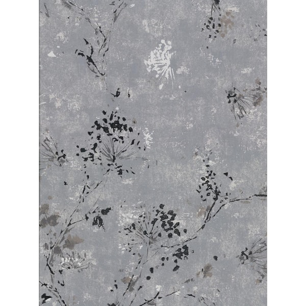 Unbranded Judy, Misty Charcoal Distressed Dandelion Paper Non-Pasted Wallpaper Roll (covers 60.8 sq. ft.)