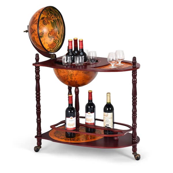 6-Bottle Walnut Globe Wine Cabinet