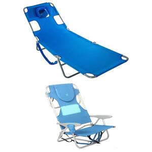 Chaise Blue Beach Lounger & Ladies Comfort On-Your-Back Blue Beach Chair