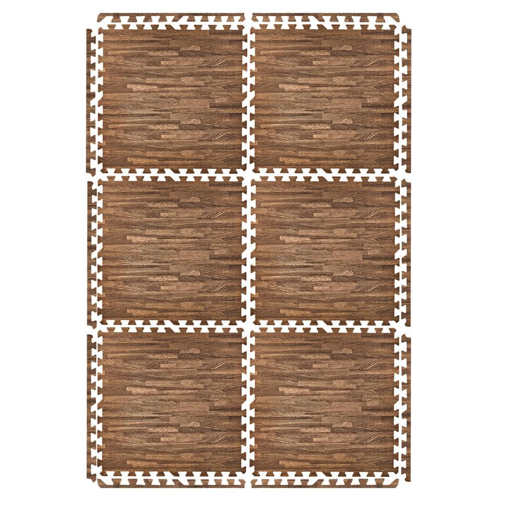 Wood Grain Floor Tiles Dark Brown 24 in. x 24 in. Interlocking Square EVA F