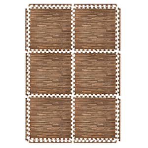 Wood Grain Floor Tiles Dark Brown 24 in. x 24 in. Interlocking Square EVA Foam Mats, Carpet Tile 96 sq. ft.