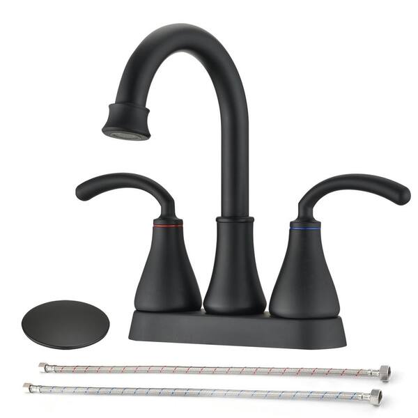Unbranded Double Handle Deck Mount Bathroom Faucet with Pop Up Drain, 360° Bathroom Sink Faucet in Matte Black
