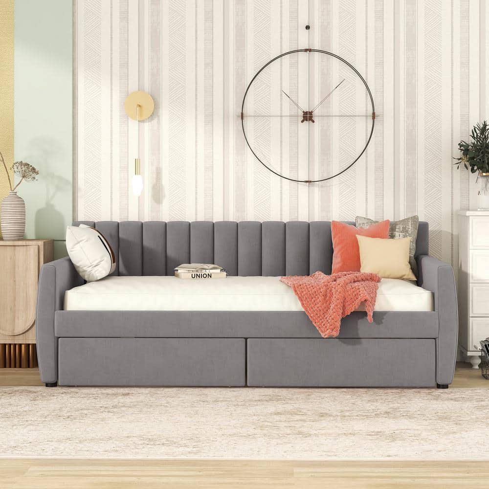 Gray Twin Size Velvet Tufted Upholstered Daybed Sofa Daybed Frame with ...