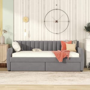 Gray Twin Size Velvet Tufted Upholstered Daybed Sofa Daybed Frame with Trundle and Headboard