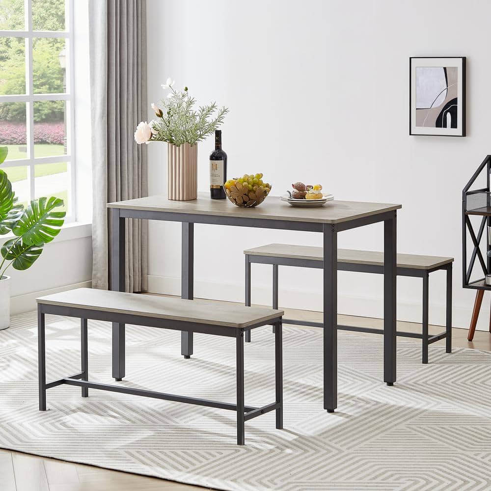 Grey 3-Piece Metal Outdoor Dining Set, Industrial 43 in. Bar Table with 2-D