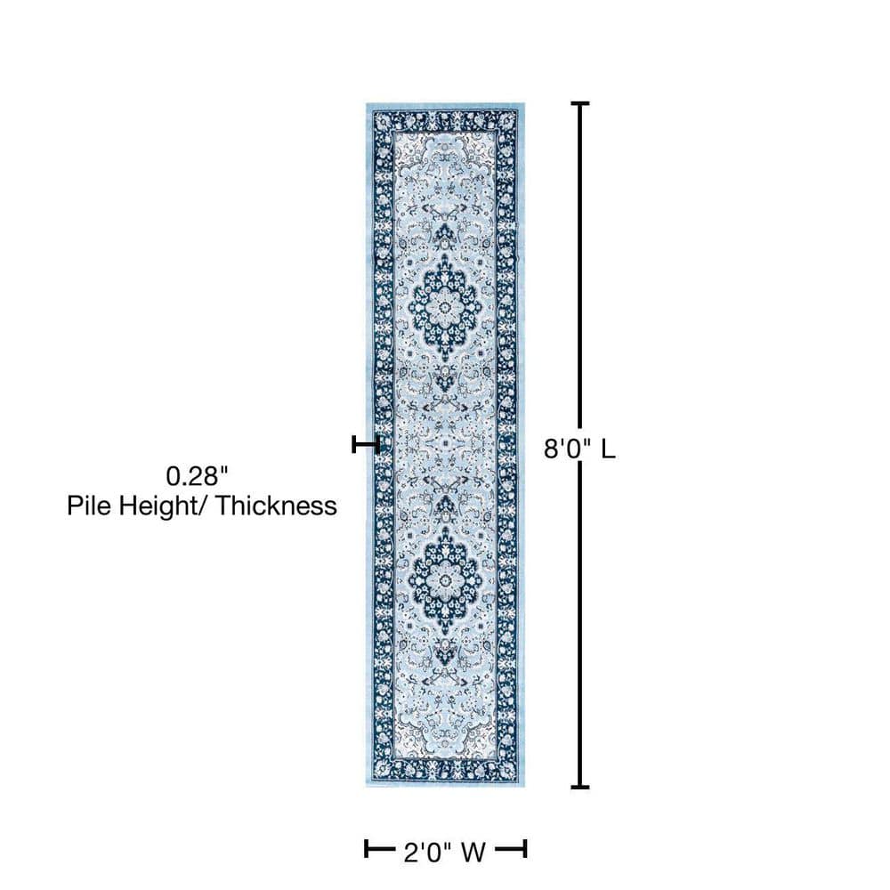 Blue Medallion Synthetic Reversible Runner Rug