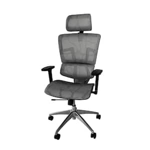 Gray Aluminum Office Chair w/ Adjustable Headrest & Armrests, 53 in. Max Height Ergonomic Height Adjustable, Back Relief