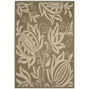 Courtyard Olive/Natural 5 ft. x 8 ft. Border Indoor/Outdoor Patio  Area Rug