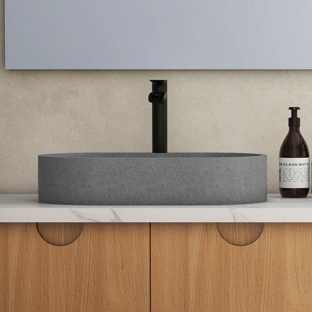 Mottled Bluish Gray Ceramic Oval Vessel Bathroom Sink