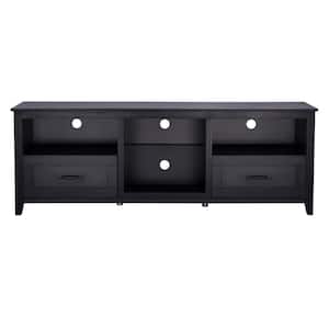 70.08 in. Black TV Stand with 2-Drawers and 4 High Capacity Storage Compartment Fits TV's up to 60 in.