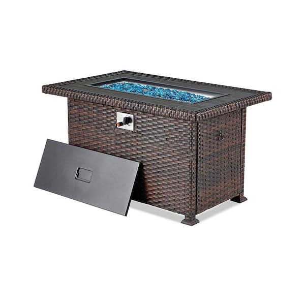 Miscool Kazz Brown 44 in. x 28 in. x 24 in. H Rectangle Metal Outdoor Fire Pit Table, Auto-Ignition