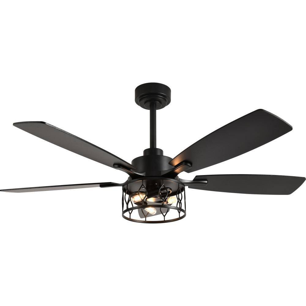 Alcarras 52 in. Indoor Matte Black Modern Industrial Ceiling Fan with Lights, 6-Speed Reversible Ceiling Fan with Remote price history on PriceWatchPro