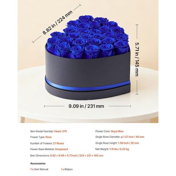 SKYSHALO 27 Preserved Roses in a Heart-Shaped Box, 5.71 in. Royal