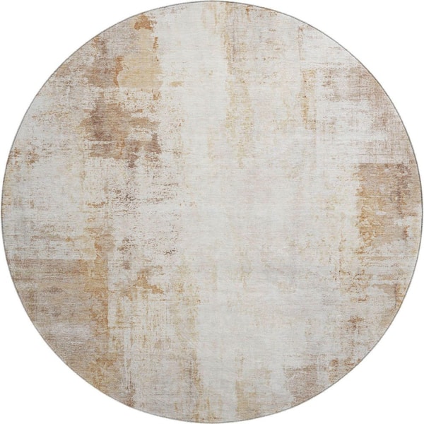 Mayfield Premium Machine Washable Abstract AMF2171 Copper 8 ft. x 8 ft. Round Rug