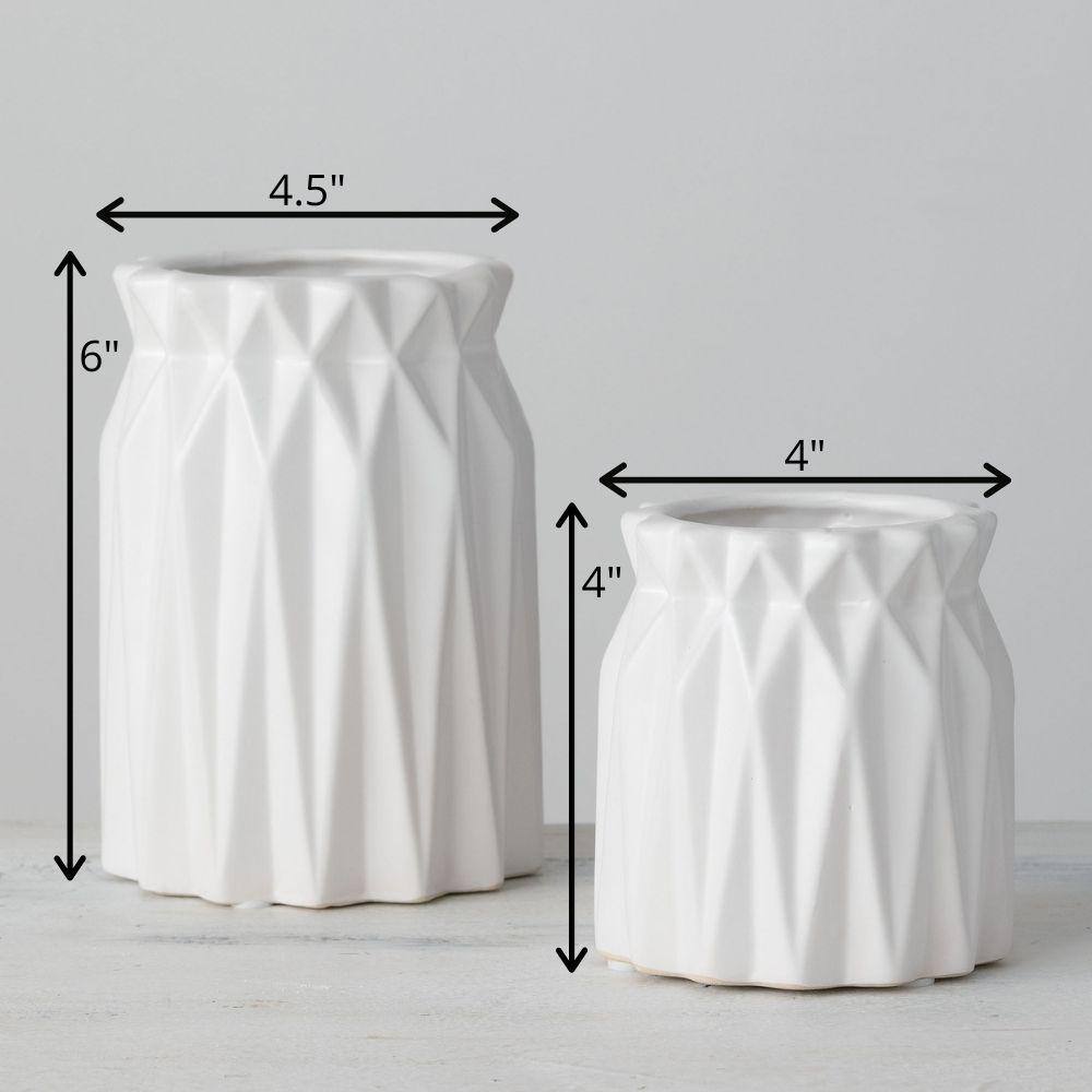 White Ceramic Geometric Origami Decorative Table Vases Set
