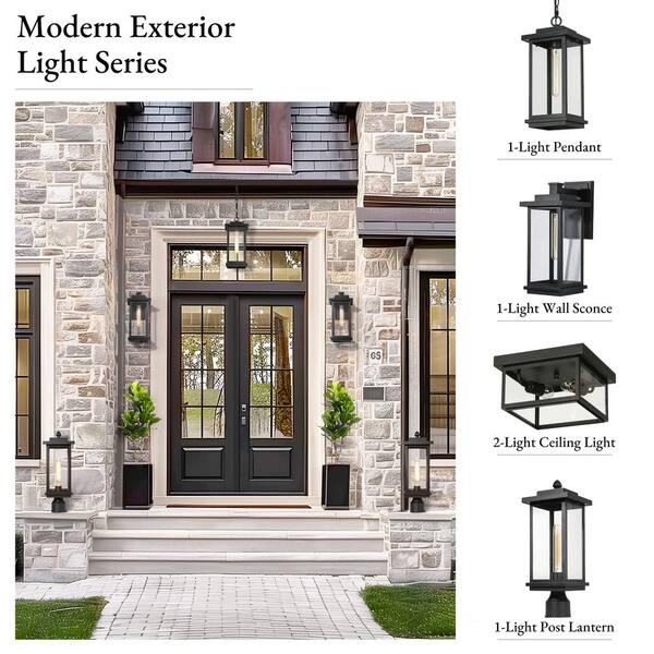 Tewei 26IN Large Size Outdoor Wall Lantern Exterior Waterproof Wall Sconce, Matte Black Outdoor Lights For House Modern Porch Light With Clear Glass Shade, E12 Base Wall Light For Garage(1 Pack