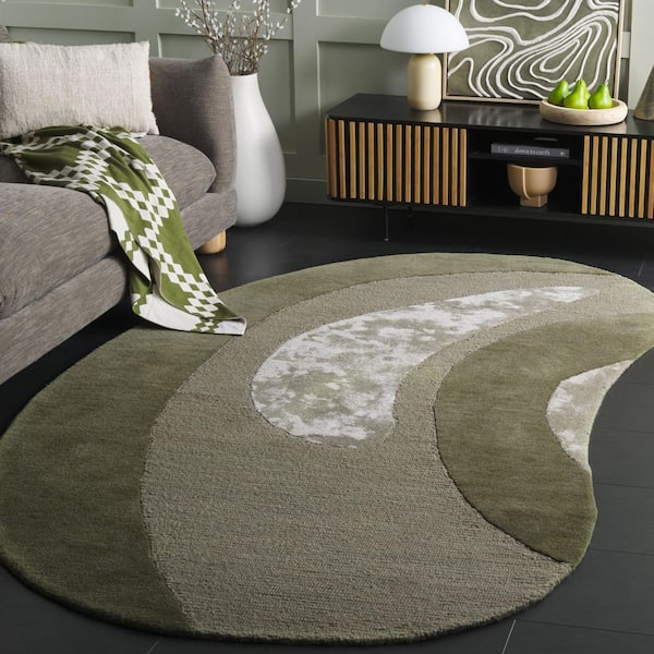 Novelty 6 ft. x 9 ft. Specialty Green Abstract Curved Area Rug