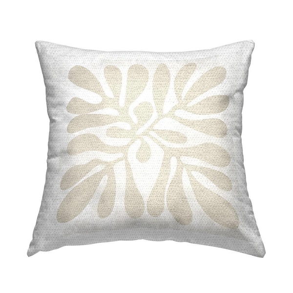 Beige Boho Botanicals Tan Square Outdoor Throw Pillow