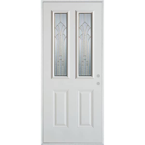 Stanley Doors 32 in. x 80 in. Art Deco 2 Lite 2-Panel Painted White Steel Prehung Front Door