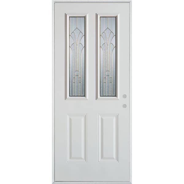 Stanley Doors 36 in. x 80 in. Art Deco 2 Lite 2-Panel Painted White Left-Hand Inswing Steel Prehung Front Door