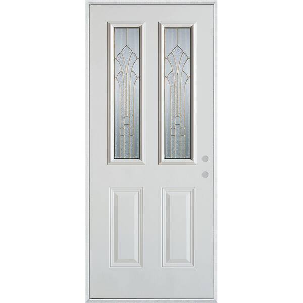 Stanley Doors 32 in. x 80 in. Art Deco 2 Lite 2-Panel Painted White Left-Hand Inswing Steel Prehung Front Door