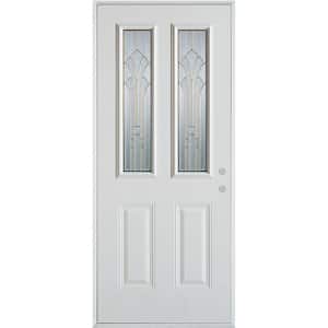 36 in. x 80 in. Art Deco 2 Lite 2-Panel Painted White Left-Hand Inswing Steel Prehung Front Door