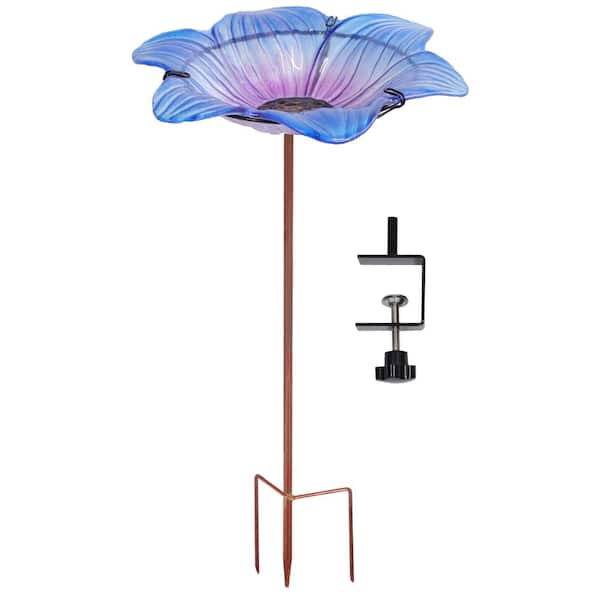 Sunnydaze Morning Glory Deck-Mounted Glass Birdbath with Stake