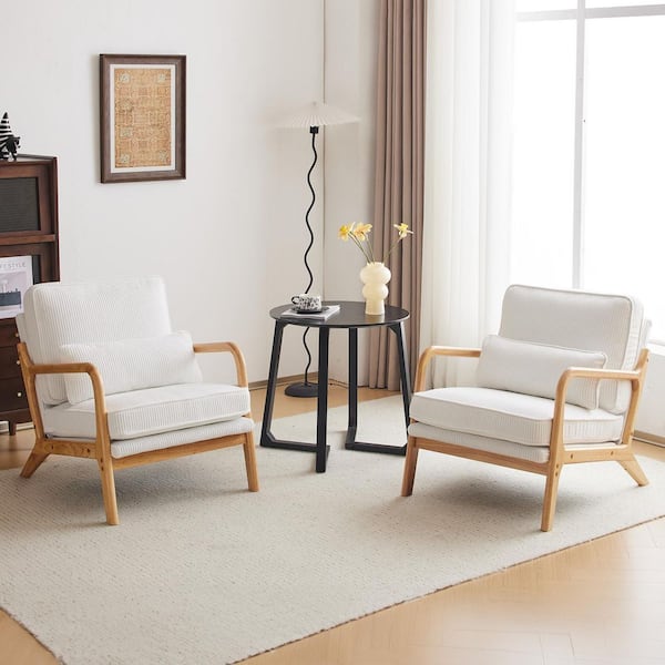 Karl home White Corduroy Arm Chair (Set of 2)