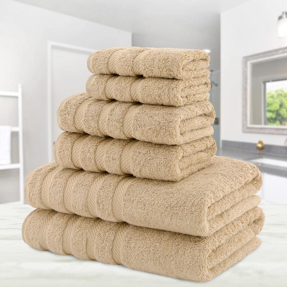 Beige Turkish Cotton 6-Piece Towel Set