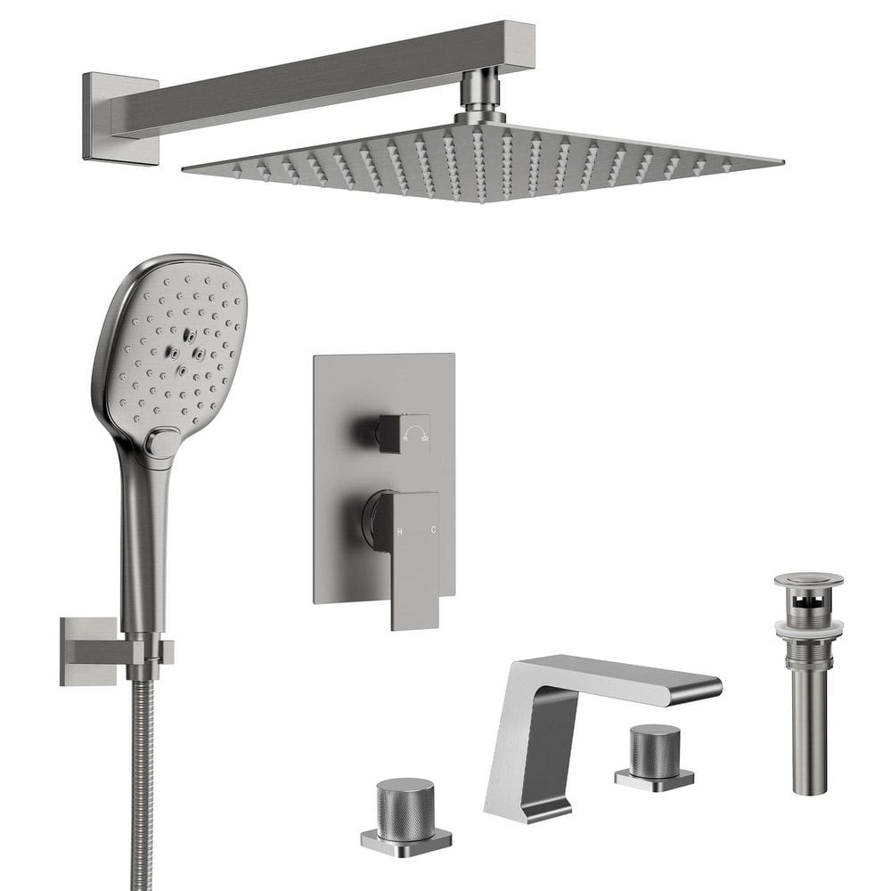 Pressure Balance 2-Spray Wall Mount 10 in. Fixed and Handheld Shower Head 2.5 GPM in Brushed Nickel with Basin Faucet price history on PriceWatchPro