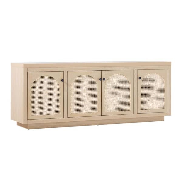 Contemporary 70 in. Coastal Oak TV Stand with 4 Rattan Doors (Max TV size 80 in. )