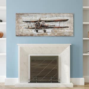 "Model airplane" Metallic Handed Painted Rugged Wooden Blocks Wall Decor