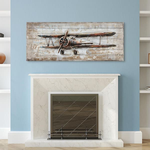 Empire Art Direct "Model airplane" Metallic Handed Painted Rugged Wooden Blocks Wall Decor