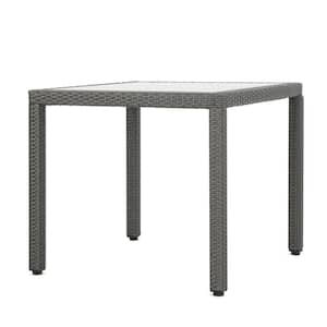 Everett Grey Square Faux Rattan Outdoor Dining Table with Glass Top