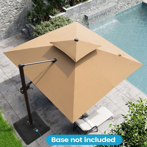 Crestlive Products 10 ft. x 10 ft. Double Top Cantilever Tilt Patio Umbrella in Tan