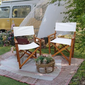Brown Frame/White Wood Canvas Lawn Chair, Suitable for adults
