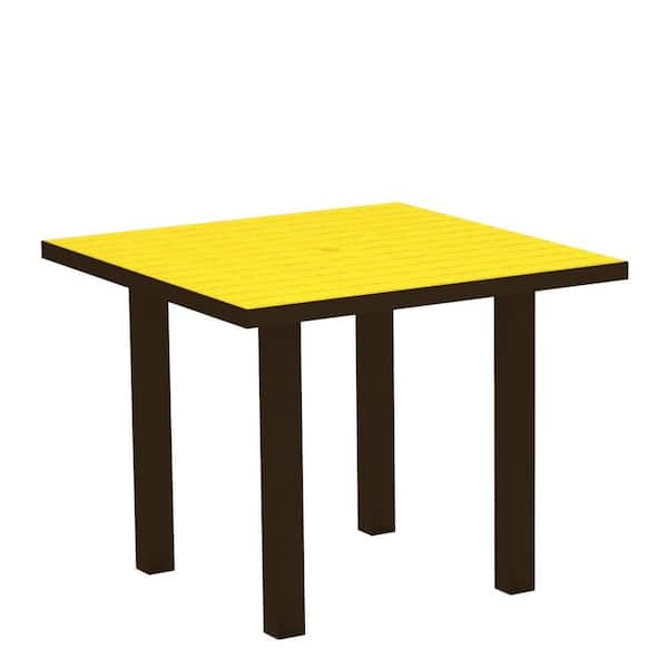 POLYWOOD Euro Textured Bronze 36 in. Square Patio Dining Table with Lemon Top