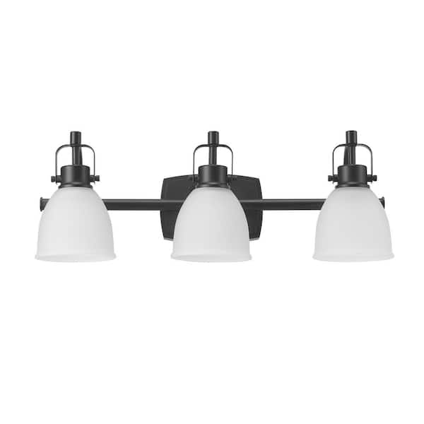 Globe Electric Gilroy 22.19 in. 3-Light Matte Black Integrated LED Vanity Light with Frosted Glass Shades, Selectable Color Temperature