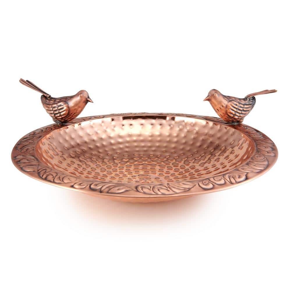 Small Copper Bird Bath with Multipronged Garden Pole